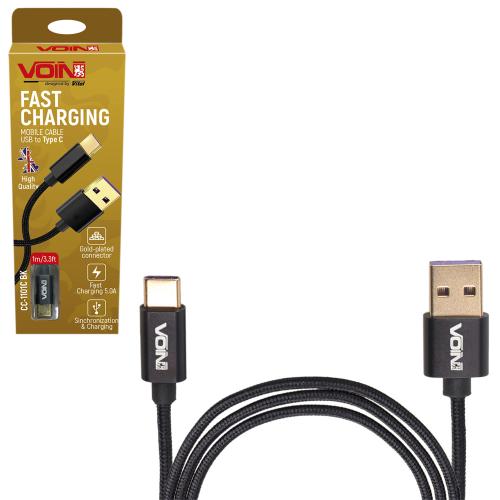 Кабель VOIN CC-1101C BK USB - Type C 5А, 1m, black (супер швидка зарядка/передача даних)