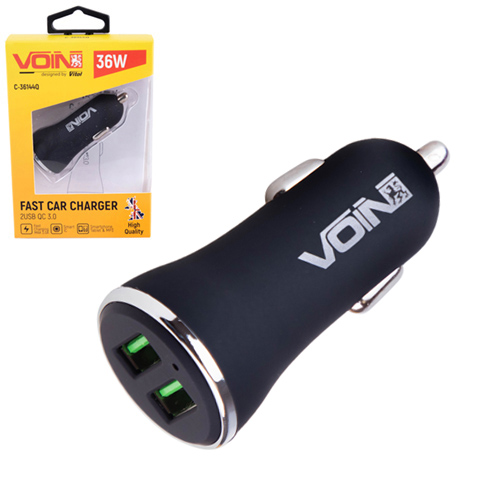 Автомобільний зарядний пристрій VOIN, 2USB QC3.0 36W 12/24V (3.6-6.5V*3A,6.5-9V*2A,9V-12V*1.5A)