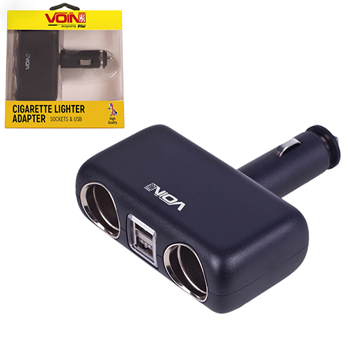 Розгалужувач (подовжувач) прикурювача VOIN 2 виходи +2USB 2400mA 12/24V SC-2004 змінний кут