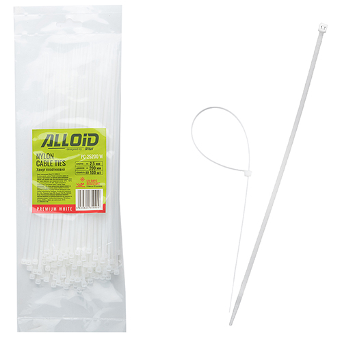Хомут пластиковий Alloid 2.5 х 200 100 шт./уп. білий
