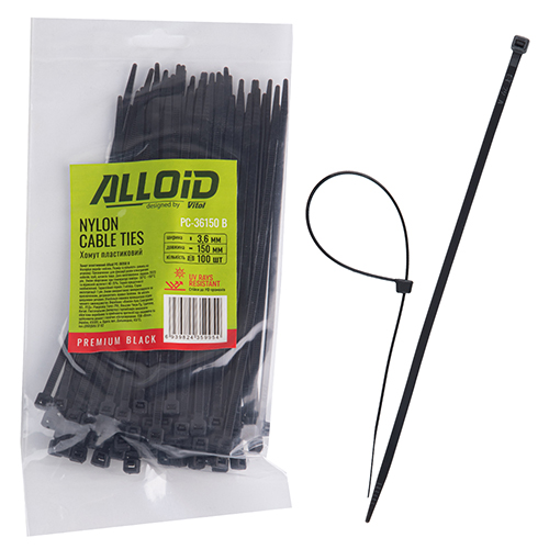 Хомут пластиковий Alloid 3.6 х 150 100 шт./уп. чорний