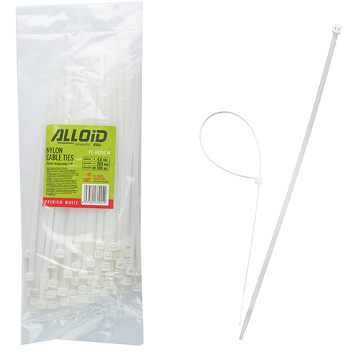 Хомут пластиковий Alloid 4.8 х 200 100 шт./уп. білий