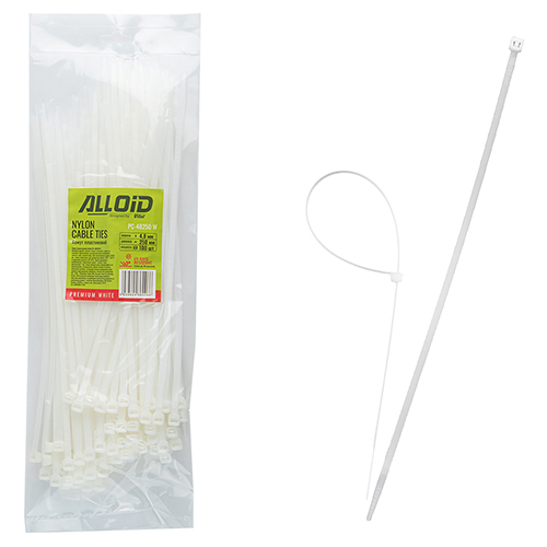 Хомут пластиковий Alloid 4.8 х 250 100 шт./уп. білий