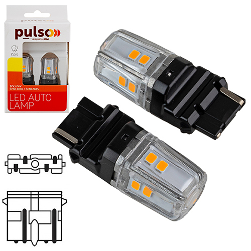 Лампа PULSO/габаритні/LED 3156/W2.5x16q/12SMD-2835/1контакт/9-36v/400lm/AMBER
