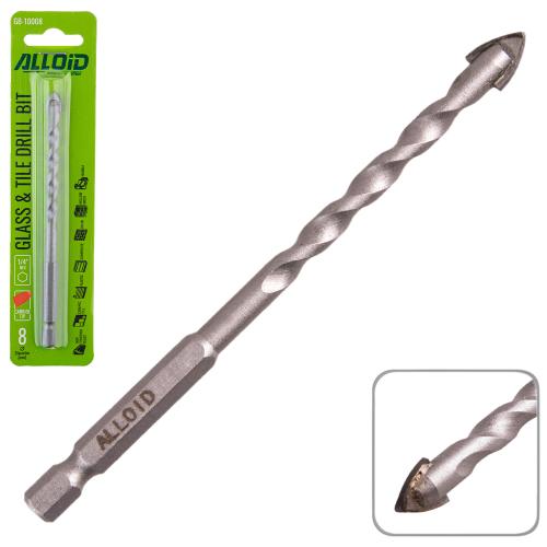 Свердло по склу та кераміці 8мм, хвостовик HEX 1/4" Alloid, L= 120mm