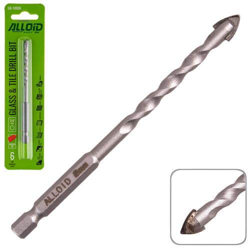 Свердло по склу та кераміці 6мм, хвостовик HEX 1/4" Alloid, L= 105mm