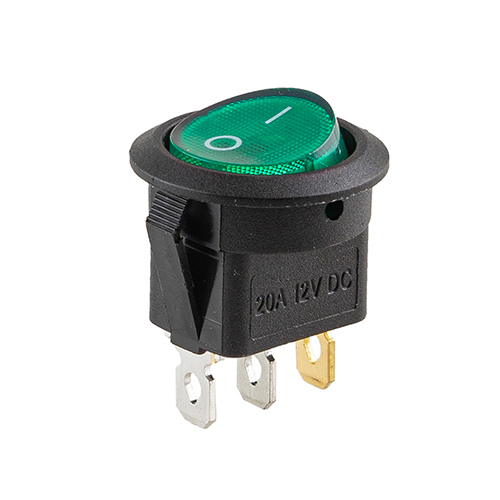 Перемикач on-off з підсвічуванням 12V круглий 3pin зелений арт.YJ-WF02B
