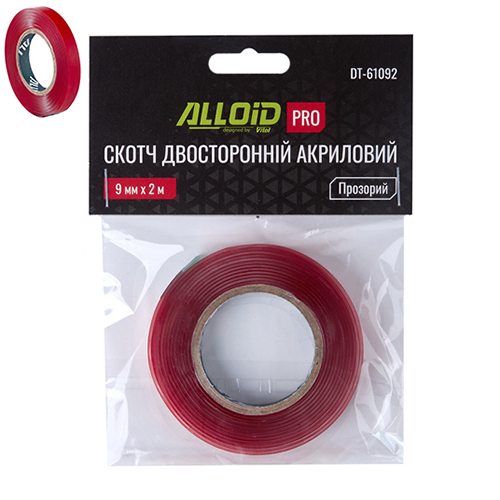 Alloid Pro. Скотч двосторонній 9мм х 2м прозорий 1мм, (пакет)