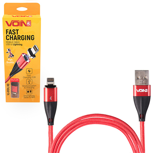 Кабель  магнитный VOIN USB - Lightning 3А, 1m, red (быстрая зарядка/передача данных) (VL-6101L RD)
