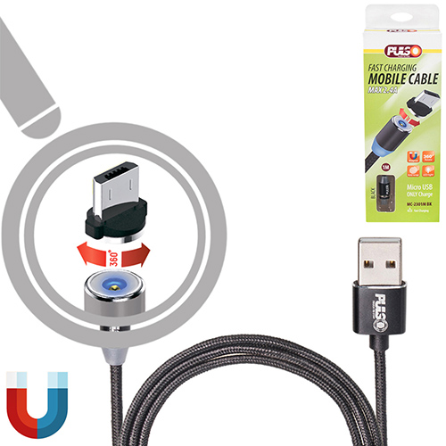 Кабель  магнитный PULSO USB - Micro USB 2,4А, 1m, black (только зарядка) (MC-2301M BK)