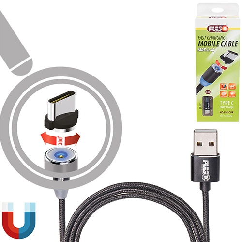 Кабель магнитный PULSO USB - Type C 2,4А, 1m, black (только зарядка) (MC-2301C BK)