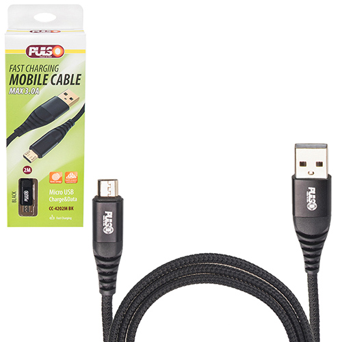 Кабель PULSO USB - Micro USB 3А, 2m, black (быстрая зарядка/передача данных) (CC-4202M BK)