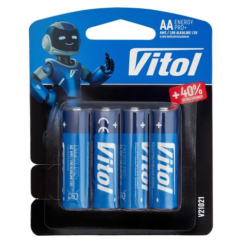 Батарейка Vitol V21021 на блістері лужна LR06 AA (4/48 шт)