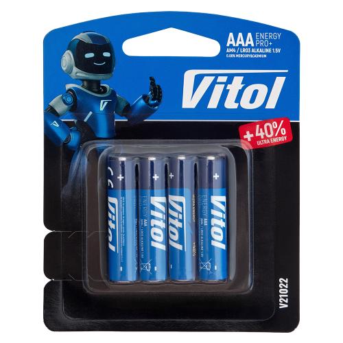 Батарейка Vitol V21022 на блістері лужна LR03 AAА (4/48 шт)