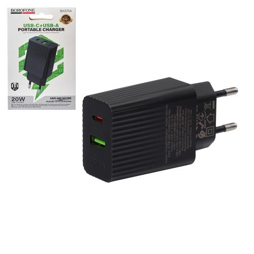 Мережевий зарядний пристрій BOROFONE BAS74A PD20W+QC3.0 Black