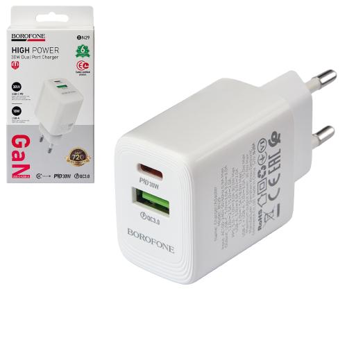 Мережевий зарядний пристрій BOROFONE BN29 PD30W+QC3.0 18W White