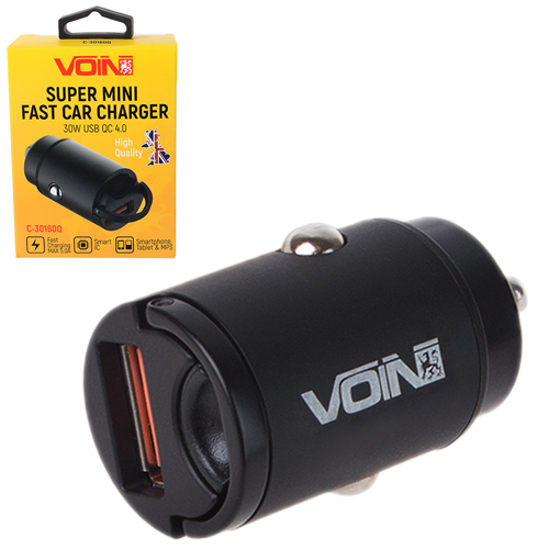 Автомобільний зарядний пристрій VOIN 30W, 1USB QC4.0 12/24V (4.5V*5A, 5V*4.5A, 9V*3A,12V*2.5A)